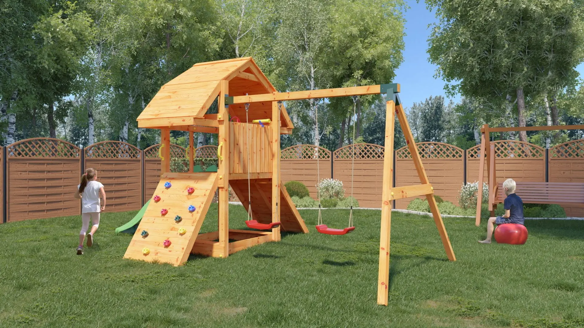 Complex de joaca Fungoo Buffalo Move Red (Wood Teak)