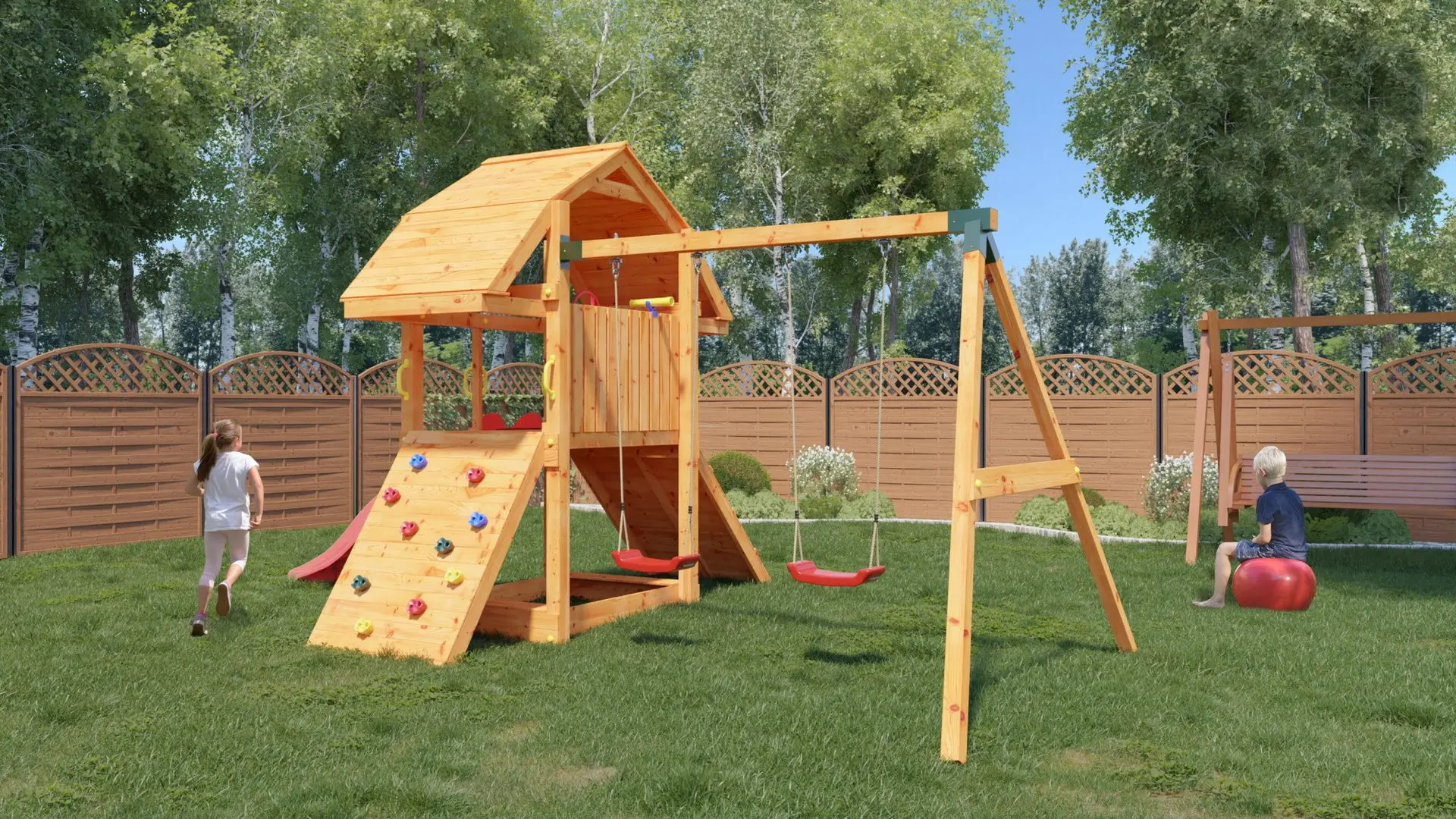 Complex de joaca Fungoo Buffalo Move Red (Wood Teak)