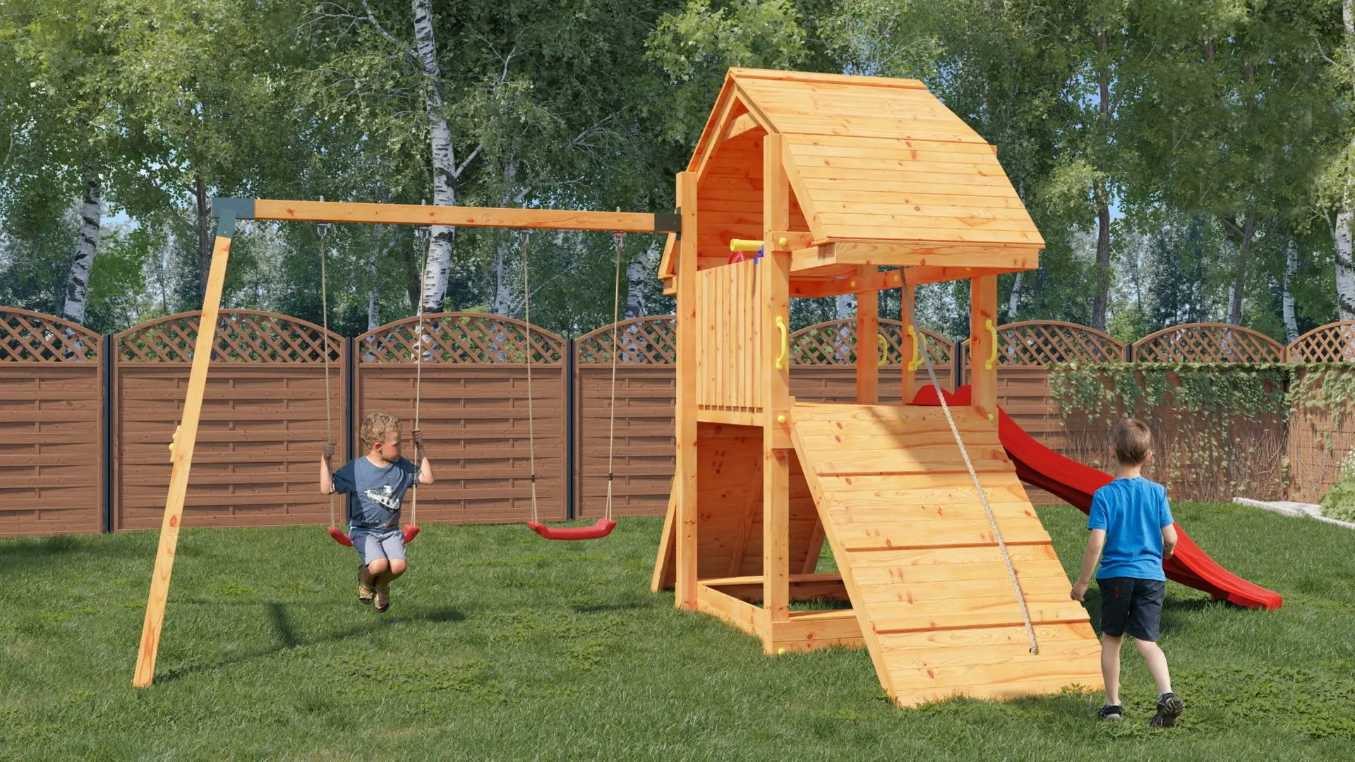 Complex de joaca Fungoo Buffalo Move Red (Wood Teak)