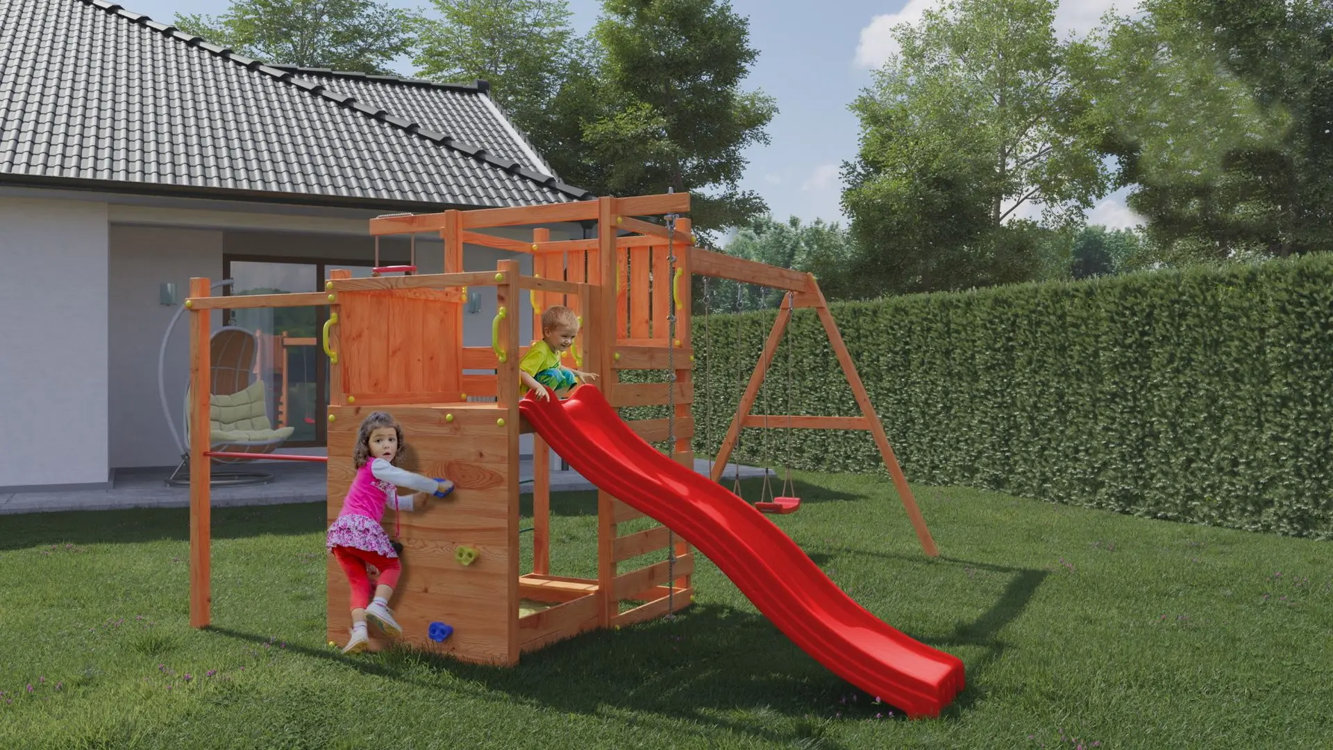 Complex pentru joaca Fungoo Climbing Star 3 (Wood Teak)