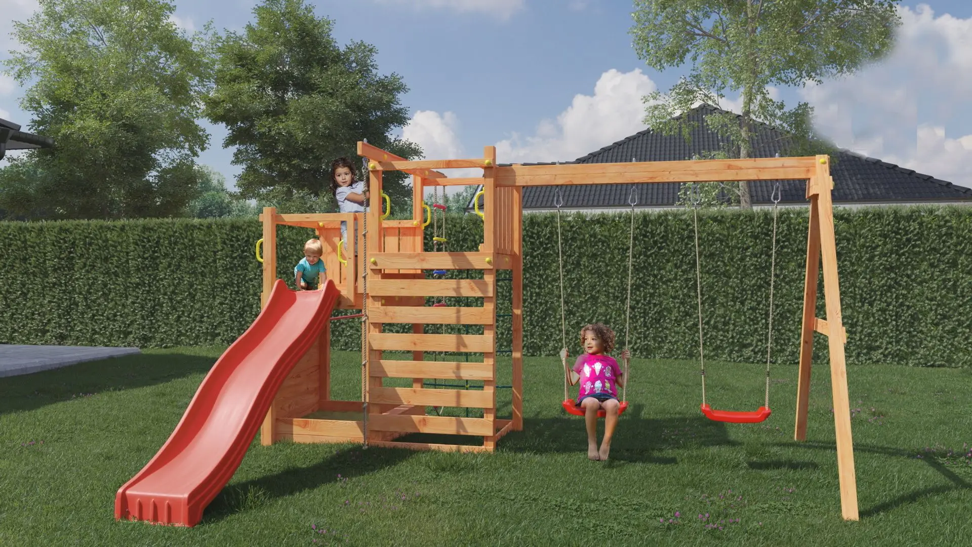 Complex pentru joaca Fungoo Climbing Star 3 (Wood Teak)