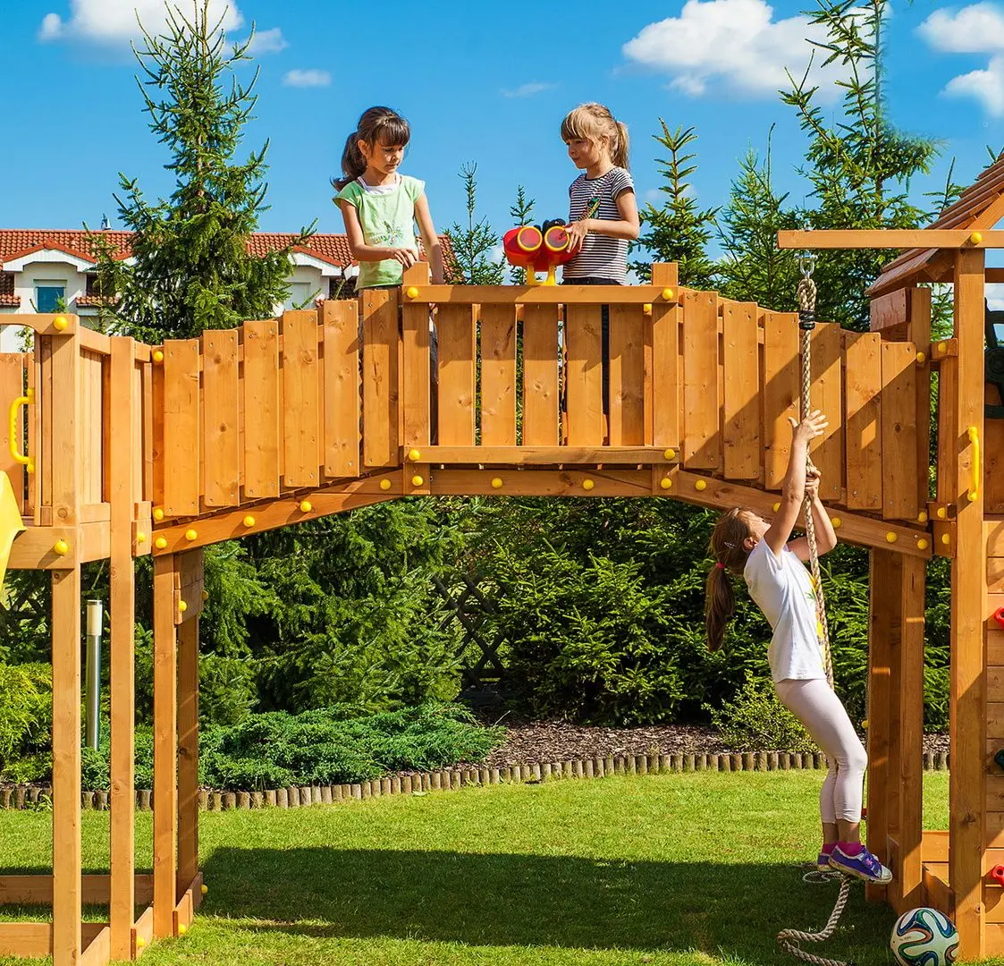 Complex de joaca Fungoo Fortress Tiptop Rainbow (Wood Teak)