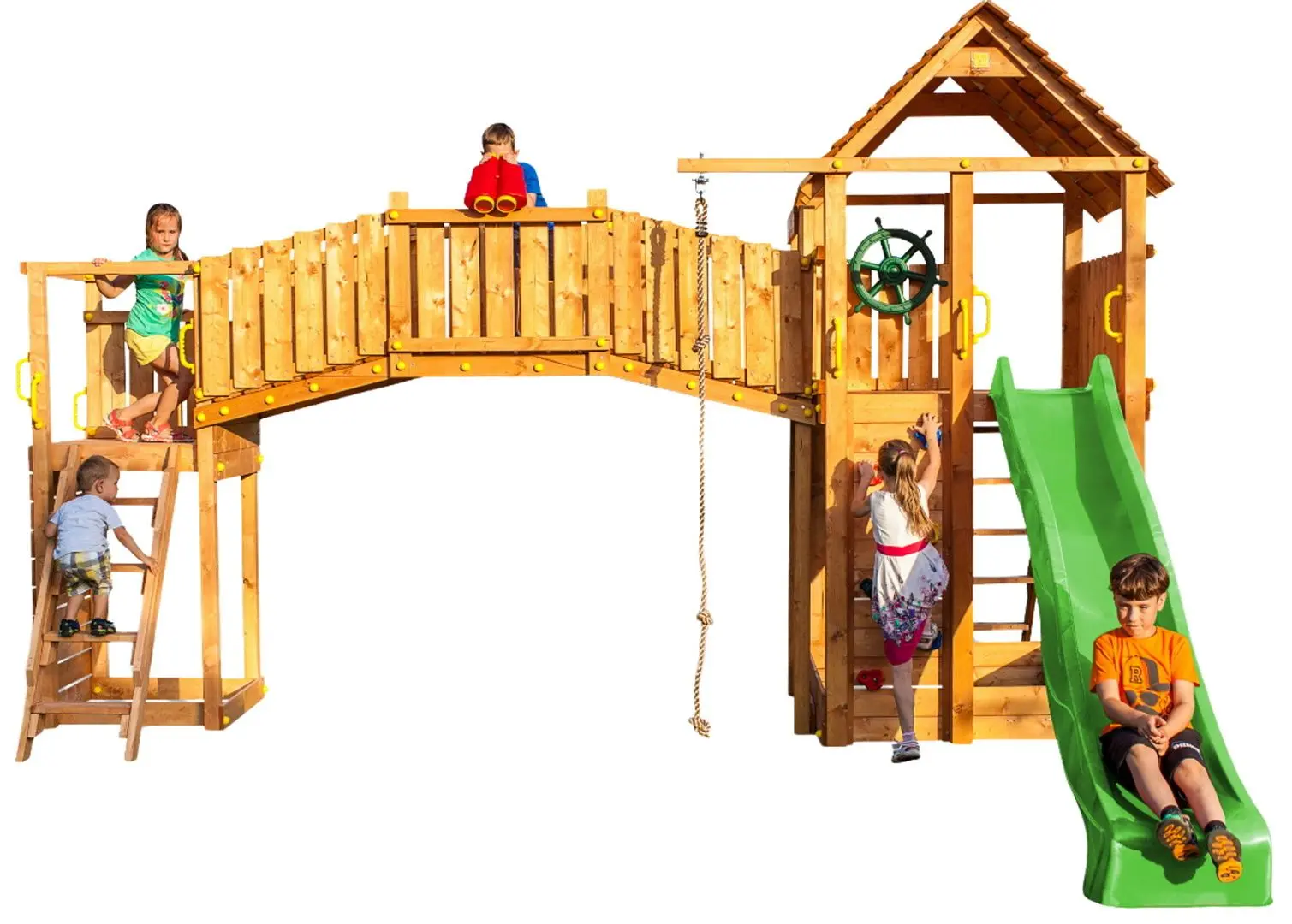 Complex de joaca Fungoo Fortress Tiptop Rainbow (Wood Teak)