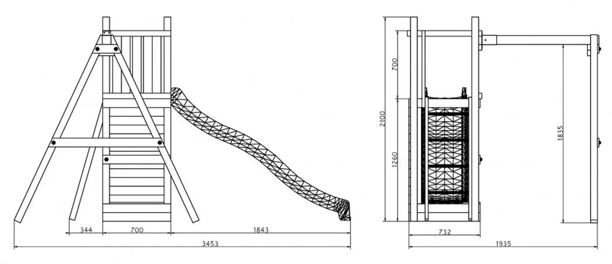 Complex pentru joaca Fungoo Funny 3 With sandbox and 1-seat swing (Wood KDI)