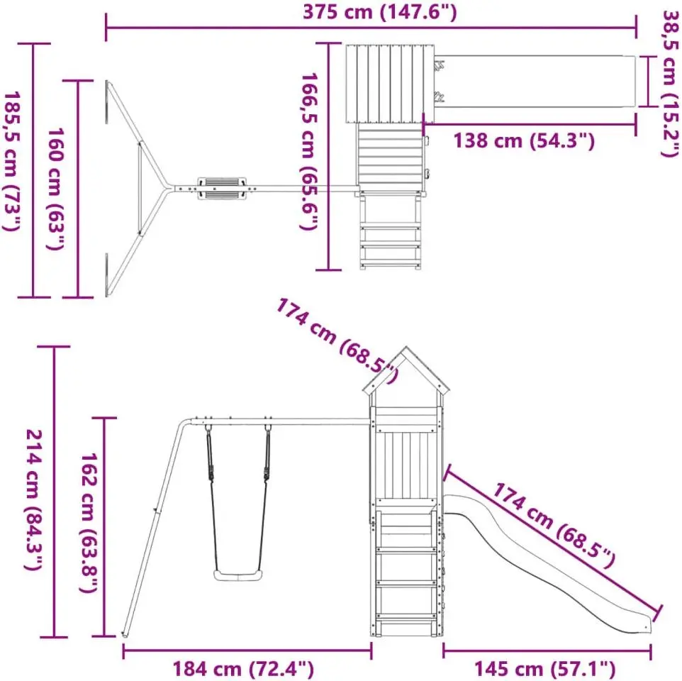 Complex de joacă VidaXL 3155892 (Wood/Blue)