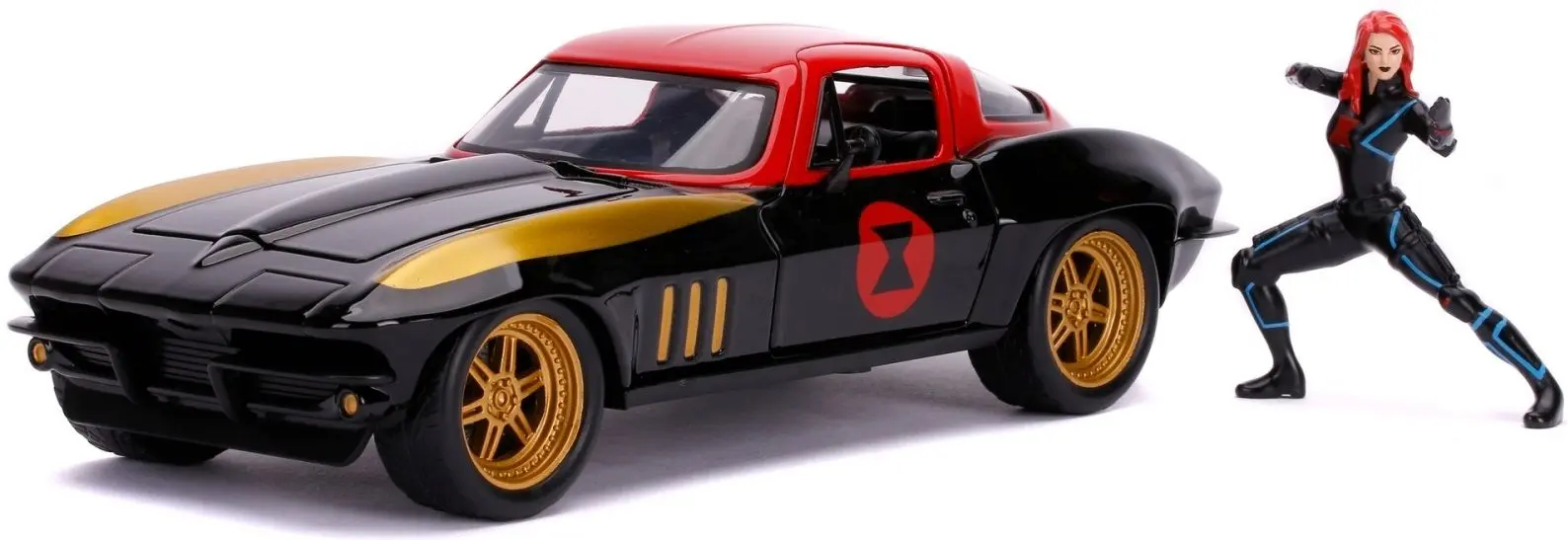 Игровой набор Dickie Marvel Black Widow 1966 Chevy Corvette 253225014 (Black/Red)