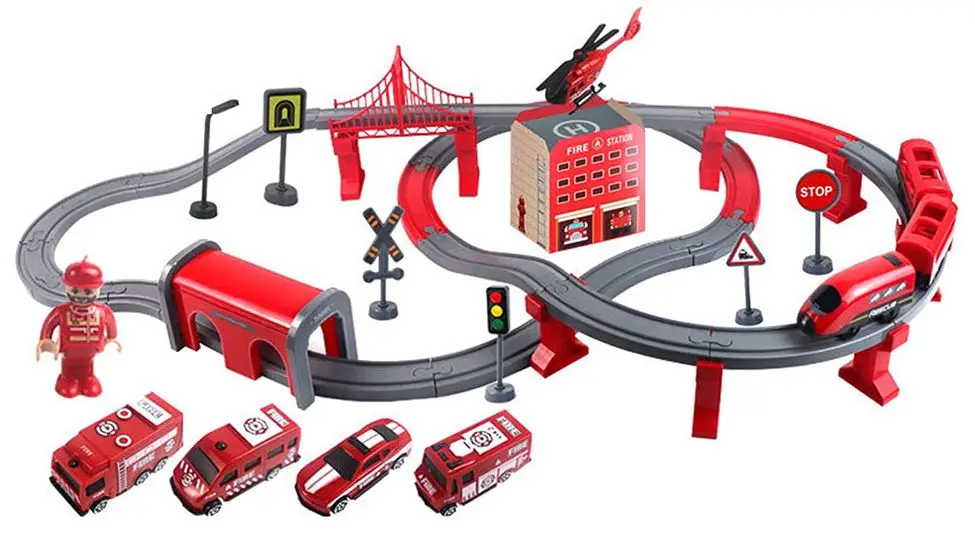 Игровой набор LeanToys DIY Track Fire Rescue Train (Red)