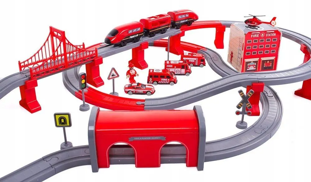 Игровой набор LeanToys DIY Track Fire Rescue Train (Red)