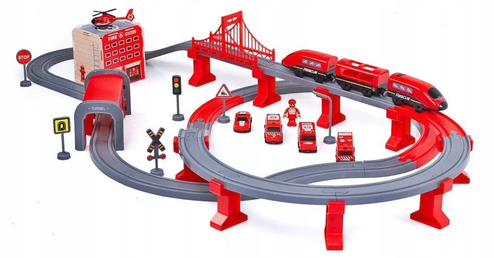 Игровой набор LeanToys DIY Track Fire Rescue Train (Red)