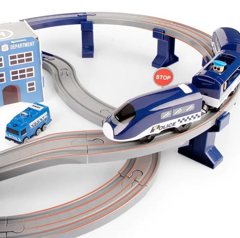 Set de joaca LeanToys DIY Track Police Train (Blue)