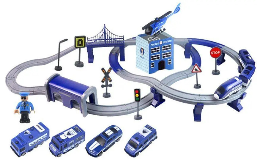 Set de joaca LeanToys DIY Track Police Train (Blue)