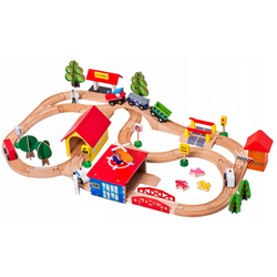Set de joaca LeanToys Kids Fun Railway (Wooden/Red) Thumb
