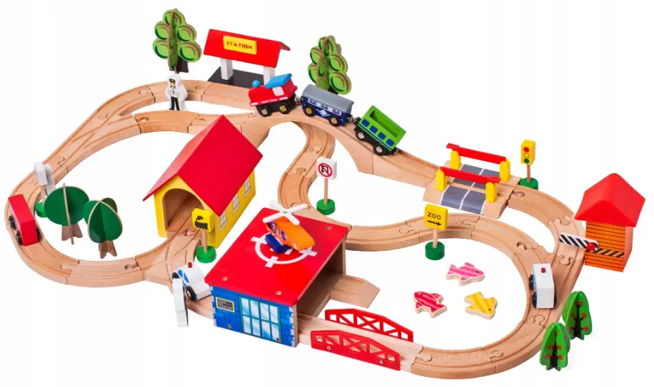 Set de joaca LeanToys Kids Fun Railway (Wooden/Red)