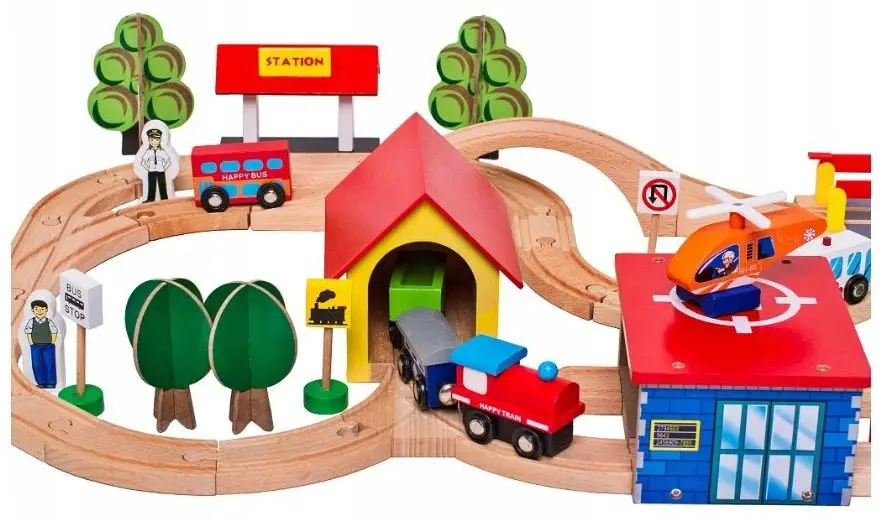 Set de joaca LeanToys Kids Fun Railway (Wooden/Red)