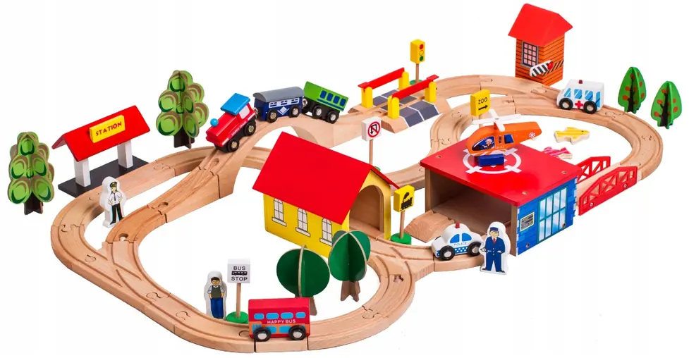 Set de joaca LeanToys Kids Fun Railway (Wooden/Red)