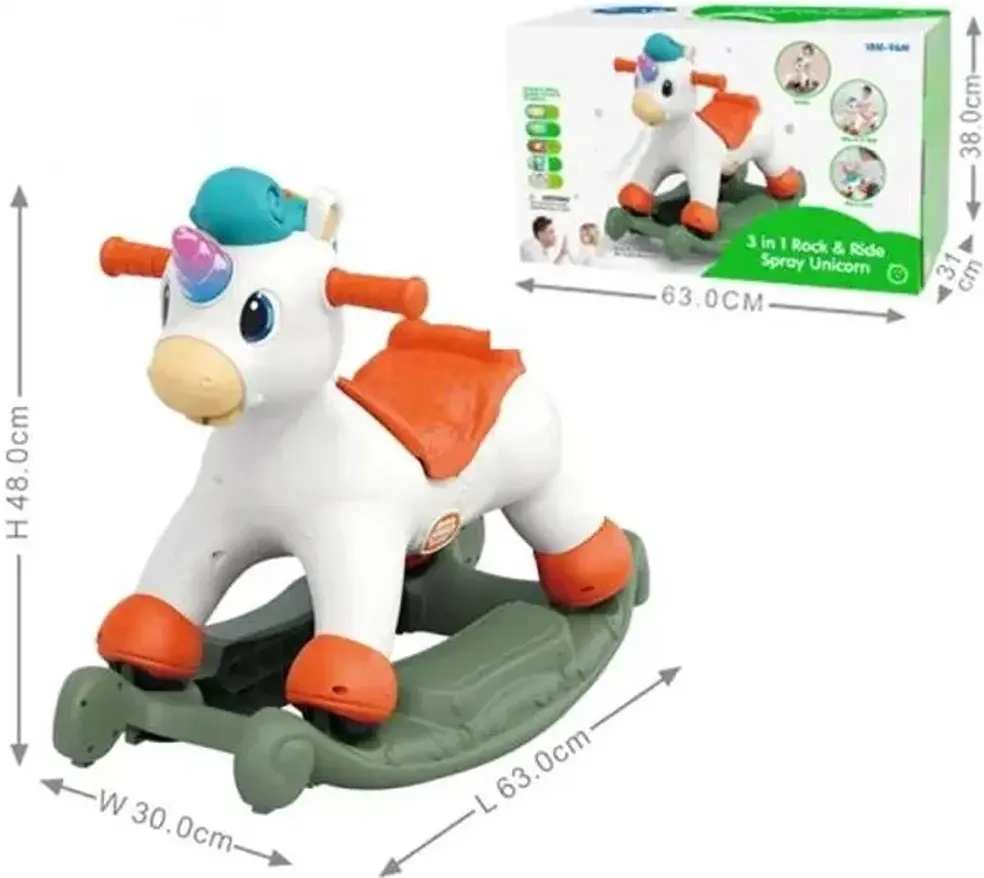 Игрушка-качалка 3в1 Hola Toys Rock & RideSpray Unicorn HE898800 (White/Orange)