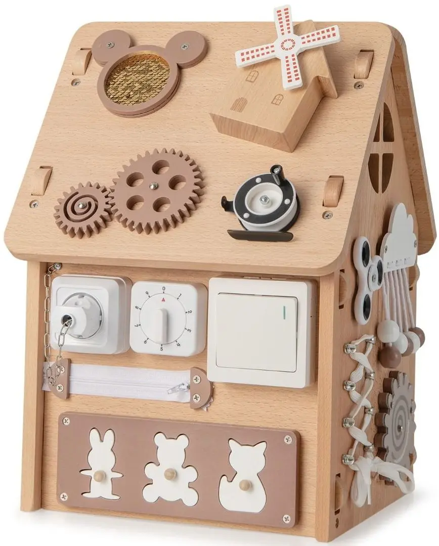 Casuta interactiva Costway TM10031 (Natural) - 7