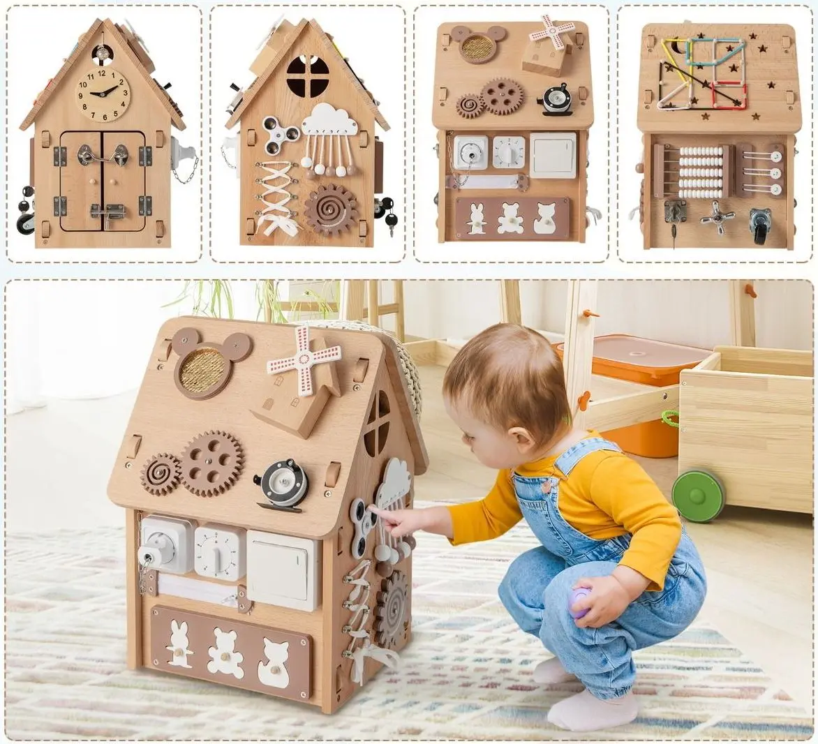Casuta interactiva Costway TM10031 (Natural) - 3