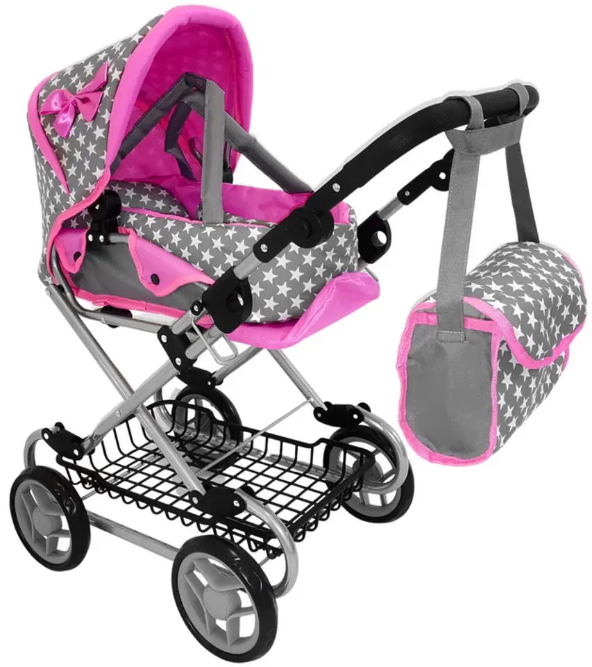 Коляска для куклы 2в1 Alice 14953 (Grey/Pink)