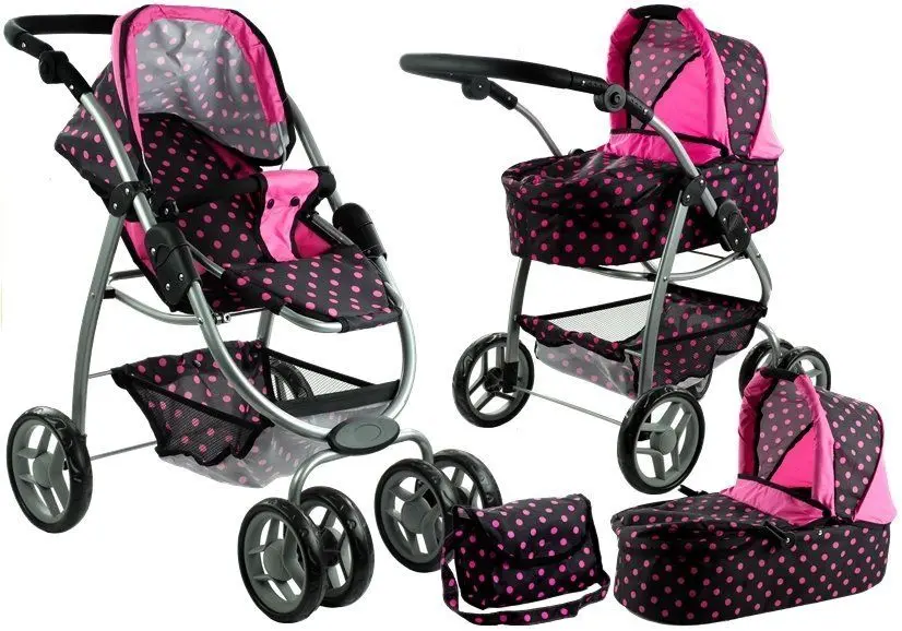 Carucior pentru papusa Alice Dots 3810 (Pink/Black) - 7