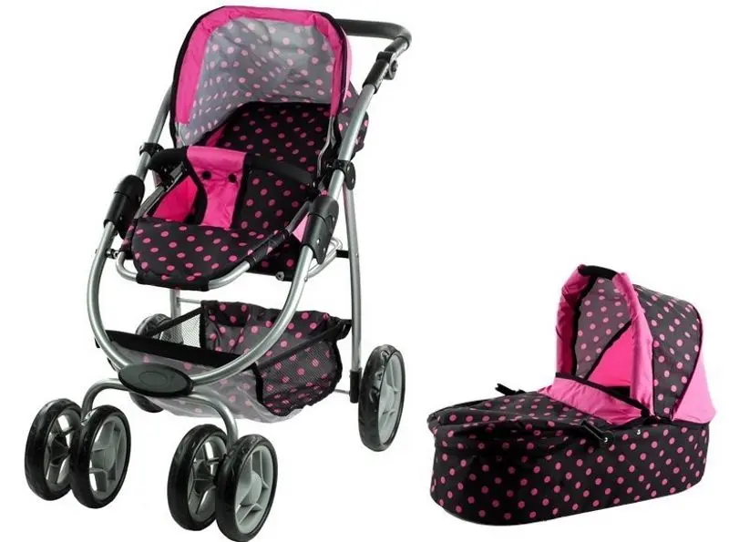 Carucior pentru papusa Alice Dots 3810 (Pink/Black)