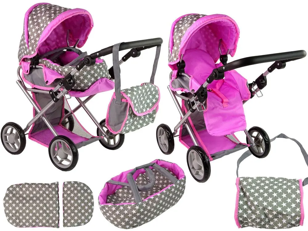 Carucior pentru papusa Alice Stars 14954 (Pink/Gray) - 4