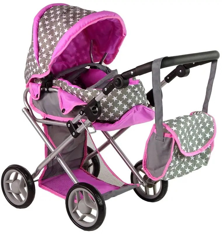 Carucior pentru papusa Alice Stars 14954 (Pink/Gray) - 5