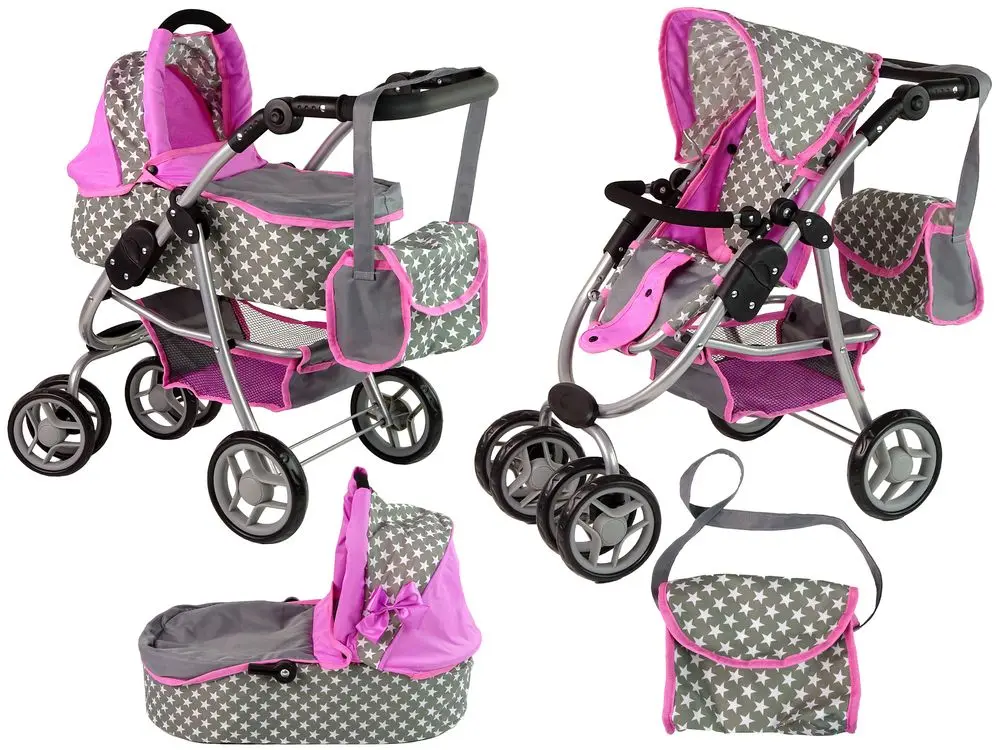Carucior pentru papusa Alice Stars 14955 (Pink/Gray) - 2