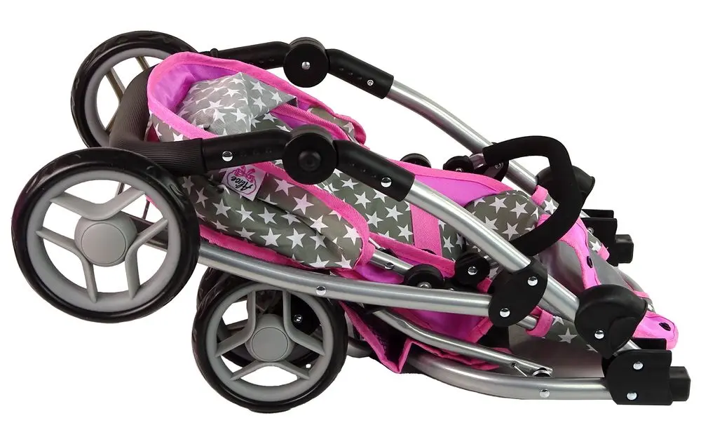 Carucior pentru papusa Alice Stars 14955 (Pink/Gray) - 11