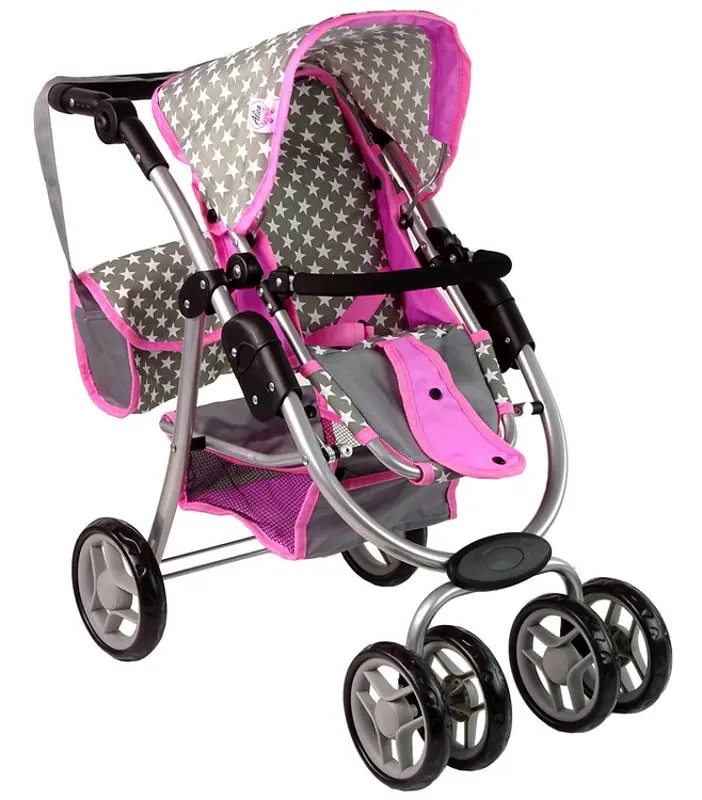 Carucior pentru papusa Alice Stars 14955 (Pink/Gray) - 4
