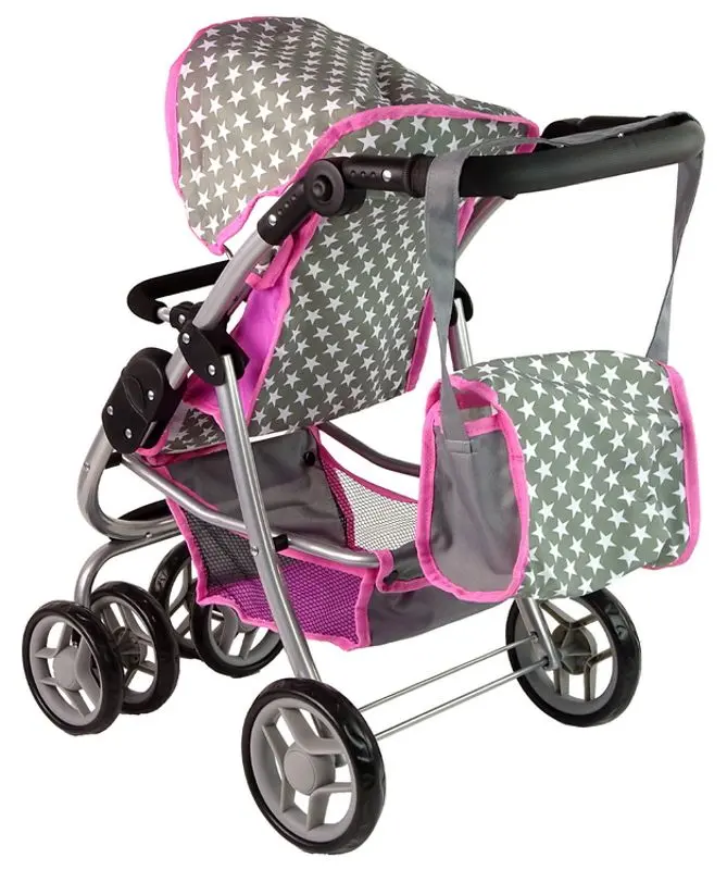 Carucior pentru papusa Alice Stars 14955 (Pink/Gray) - 7
