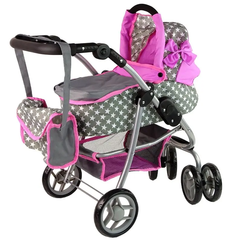 Carucior pentru papusa Alice Stars 14955 (Pink/Gray) - 9