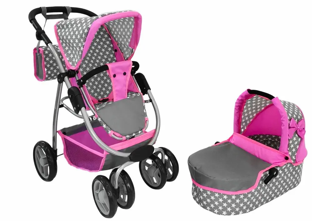 Коляска для куклы Alice Stars 14956 (Pink/Gray)