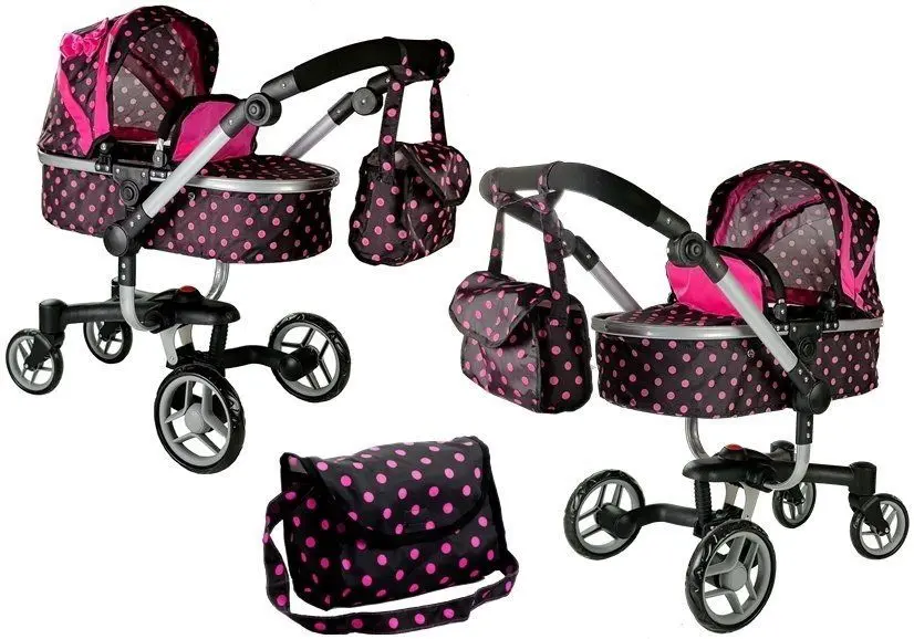 Carucior pentru papusa LeanToys 5245 (Black/Pink) - 4