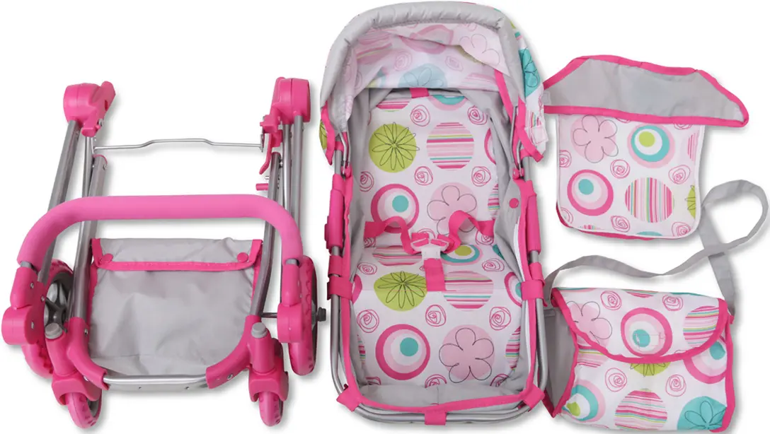 Carucior pentru papusa Moni Pink Rose 9651B (Pink/Gray) - 9