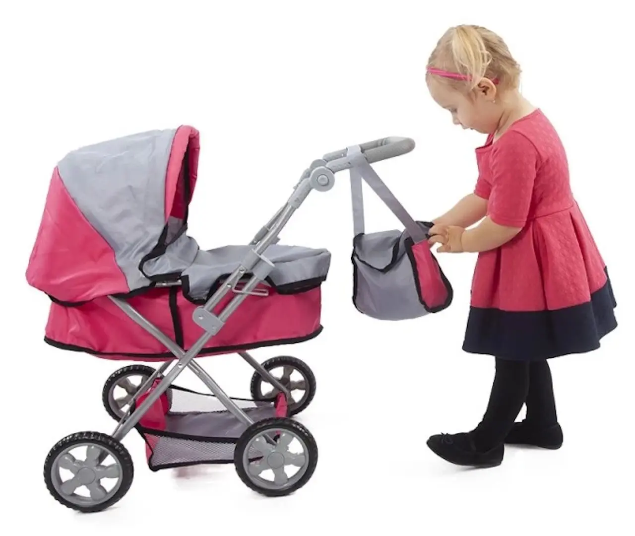 Carucior pentru papusi Procart 621987 (Pink/Grey) - 9