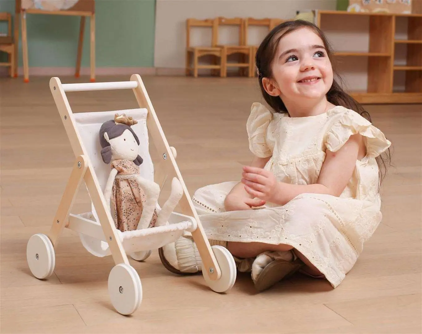 Коляска для кукол Viga Toys PolarB 44236 (Wood/White) - 6