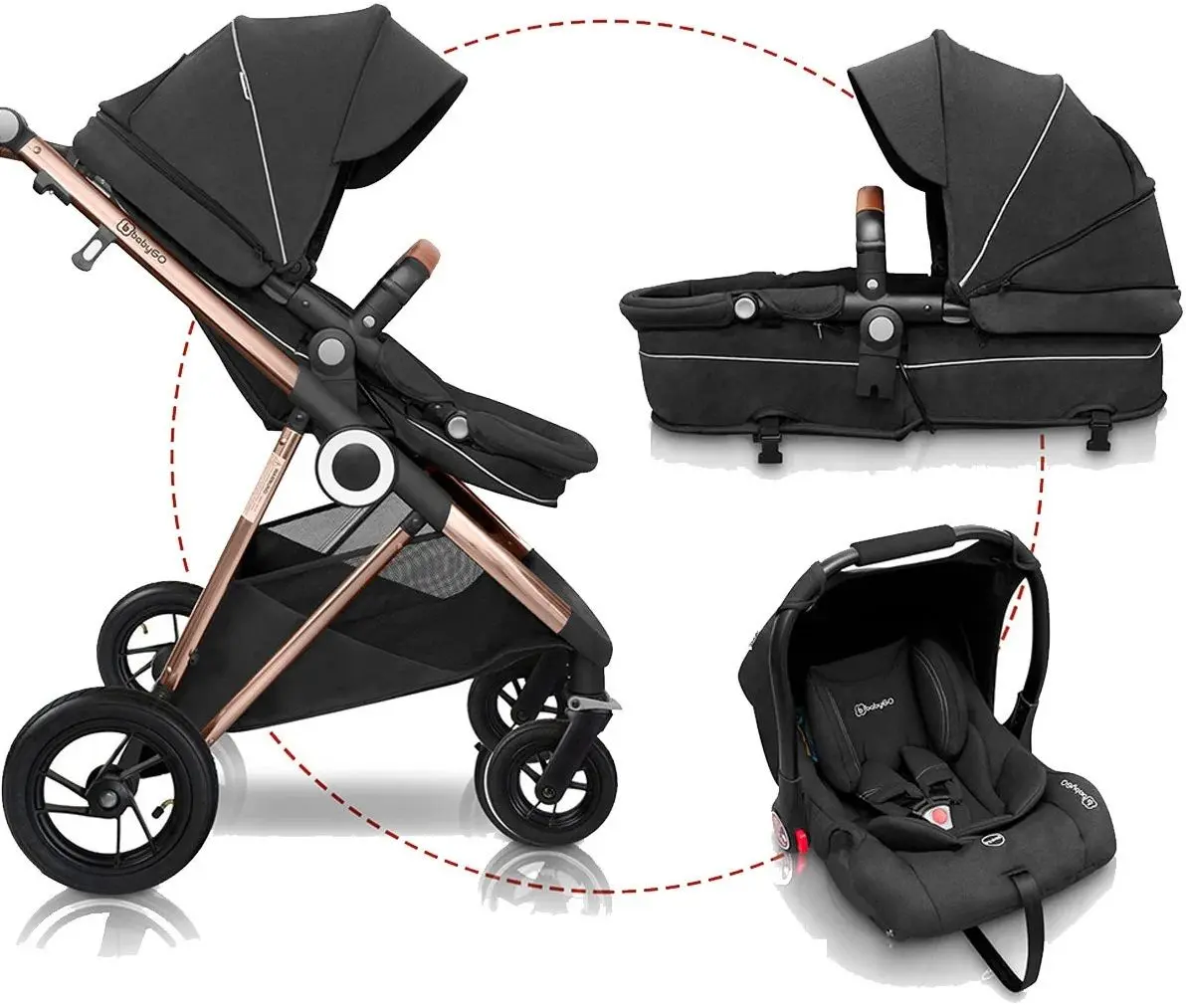 Carucior modular 3in1 BabyGo Halime Air (Gold/Anthracite)