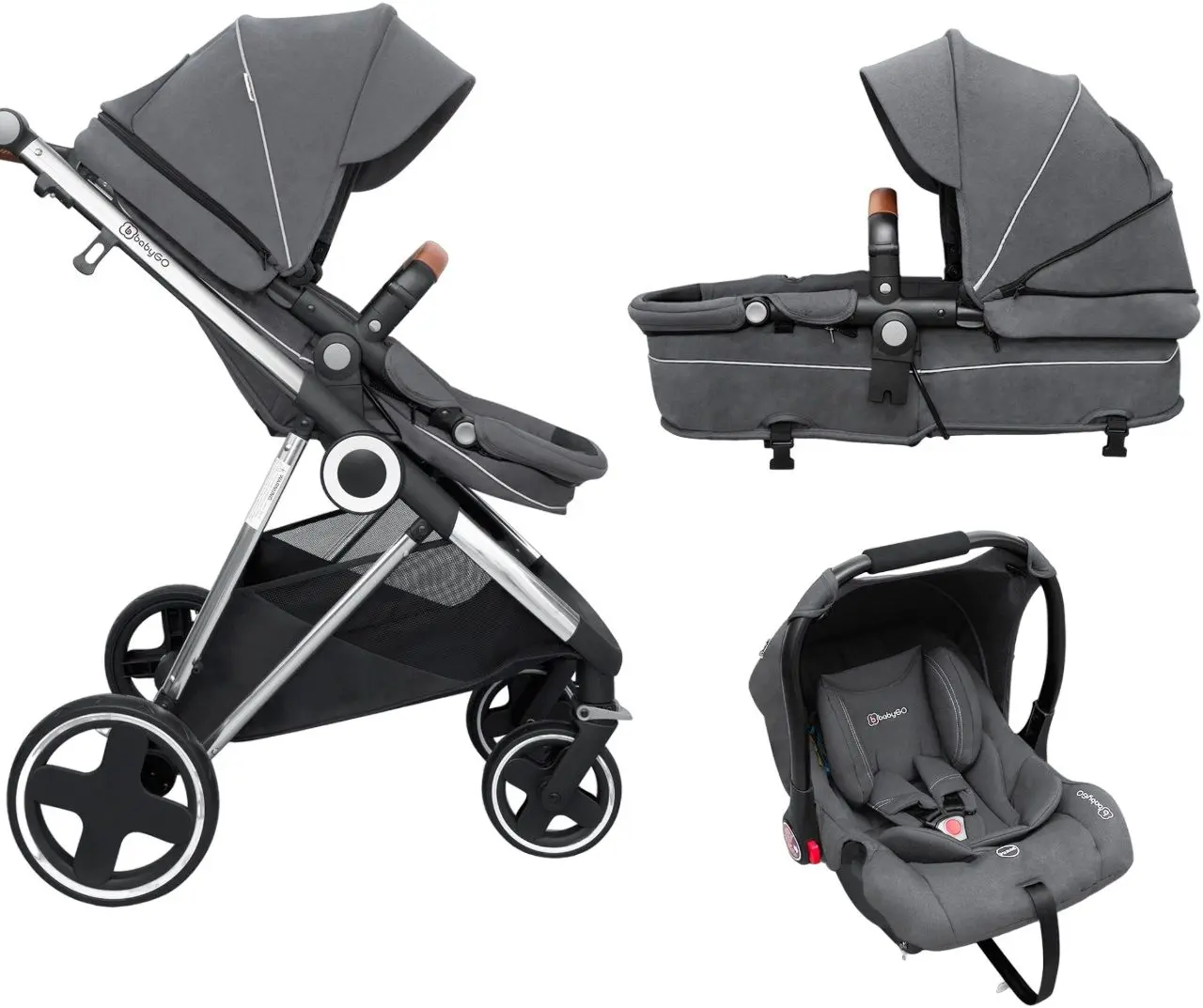 Carucior modular 3in1 BabyGo Halime (Grey/Silver)