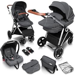 Carucior modular 3in1 BabyGo Halime (Grey/Silver) Thumb