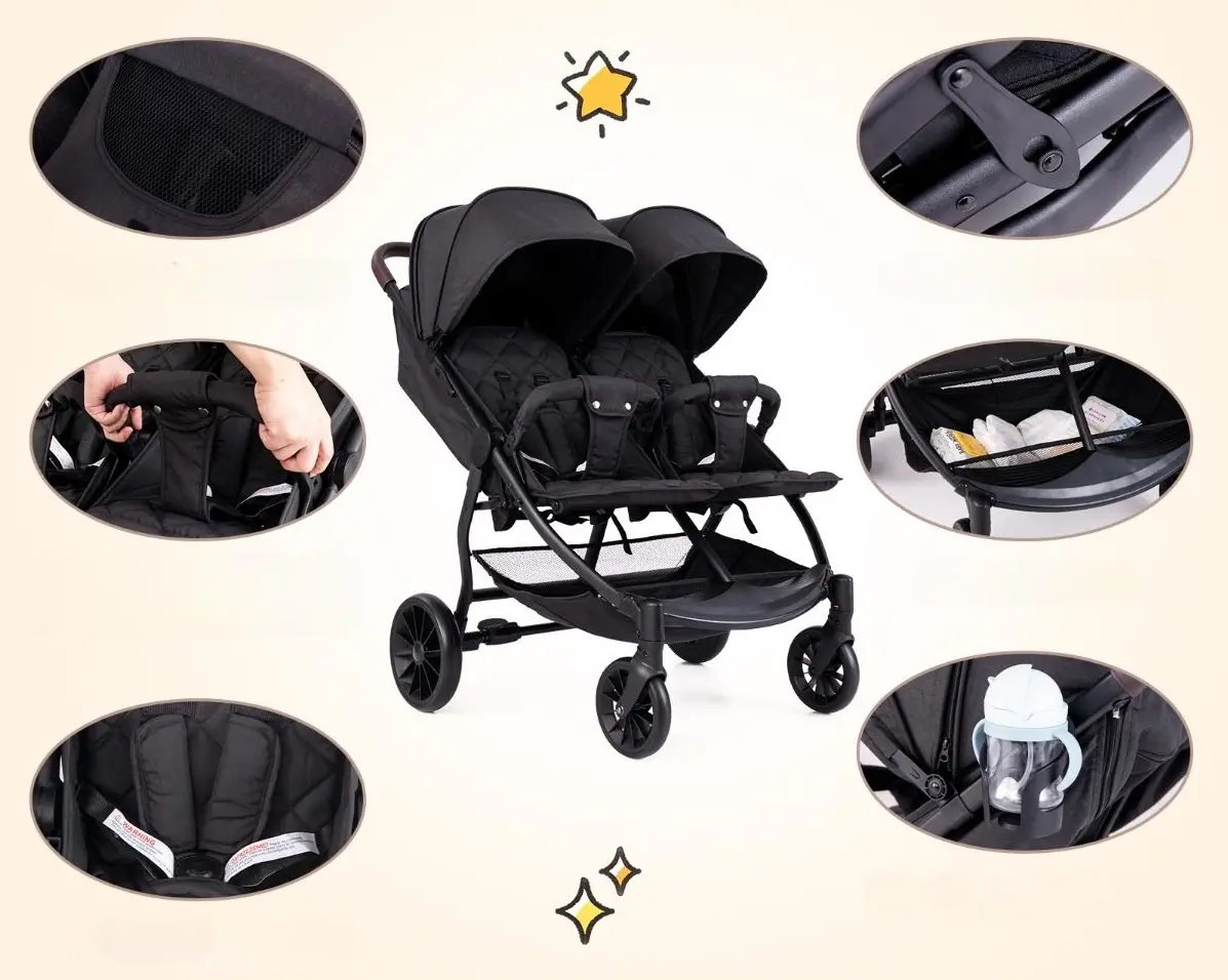 Carucior pentru gemeni Costway BC10048DE-SH (Grey)