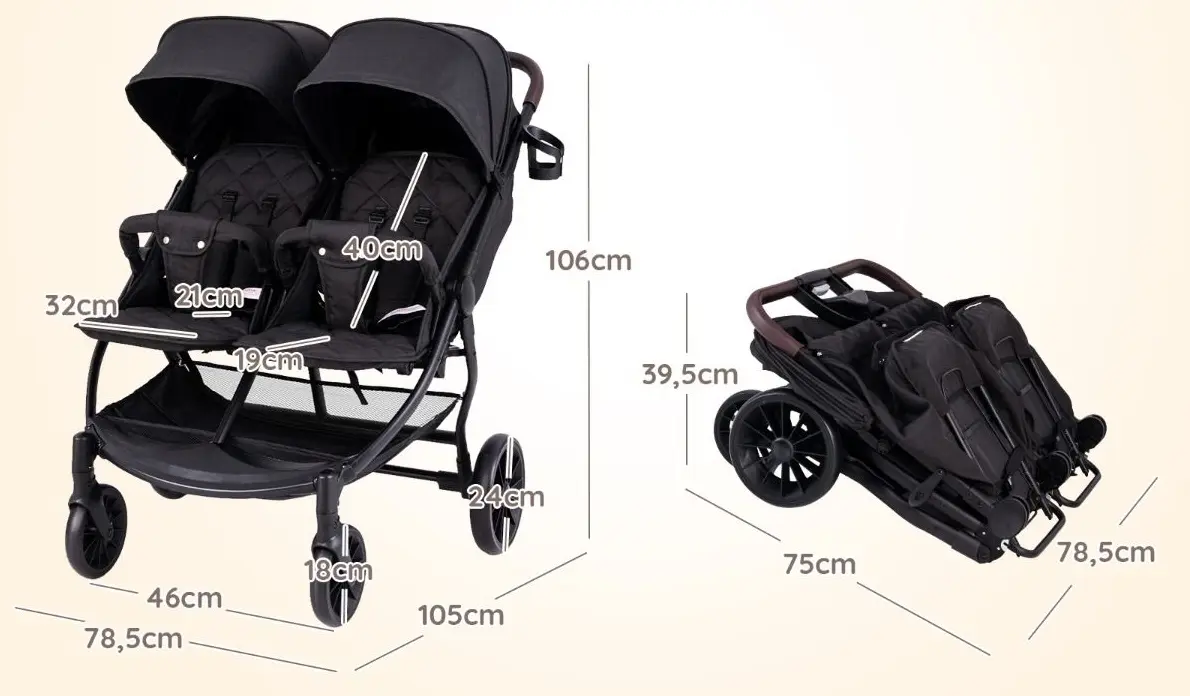 Carucior pentru gemeni Costway BC10048DE-SH (Grey)