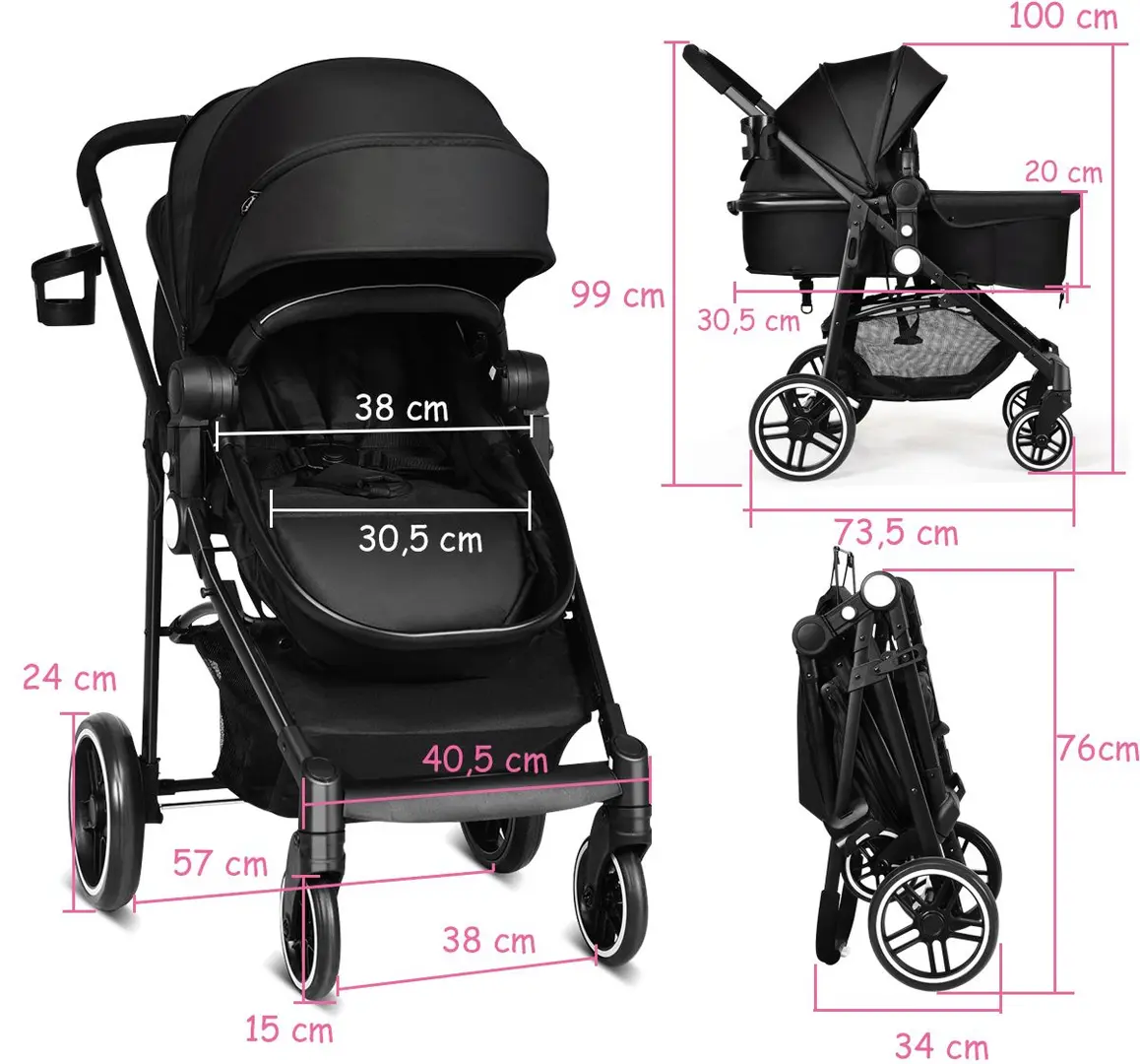 Carucior modular 2in1 Costway BC10184BK (Black)