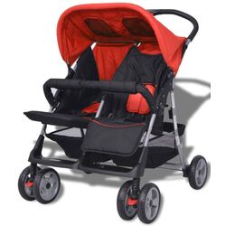 Carucior pentru gemeni VidaXL 10108 (Red/Black) Thumb