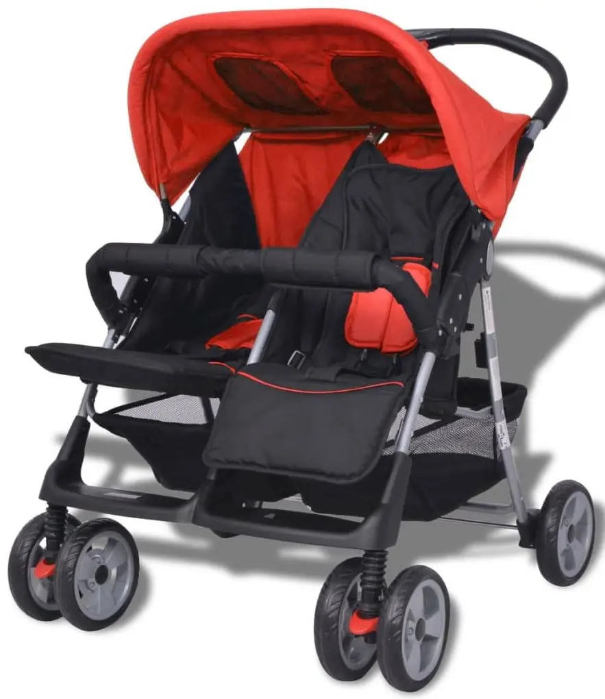 Carucior pentru gemeni VidaXL 10108 (Red/Black)