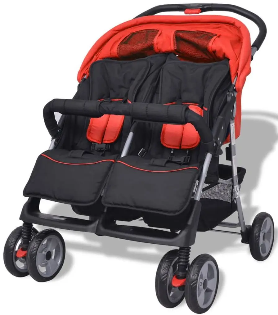Carucior pentru gemeni VidaXL 10108 (Red/Black)