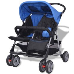 Carucior pentru gemeni VidaXL 10109 (Blue/Black) Thumb