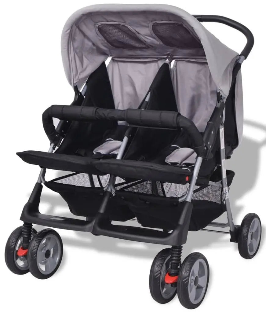 Коляска для двойни VidaXL 10110 (Light Grey/Black)