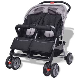 Коляска для двойни VidaXL 10110 (Light Grey/Black) Thumb