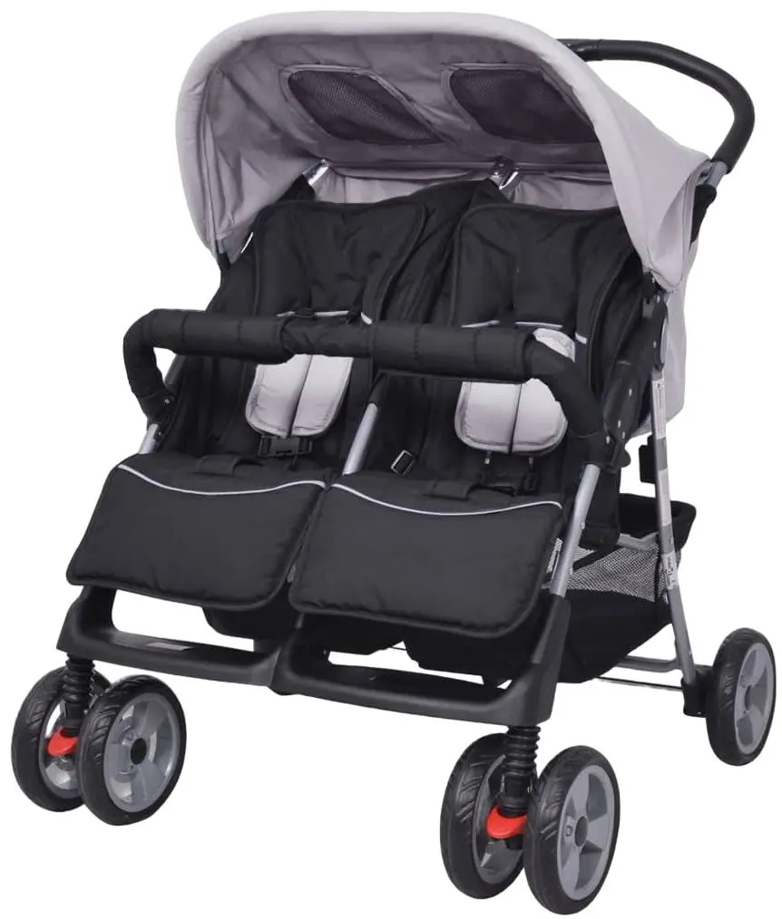 Коляска для двойни VidaXL 10110 (Light Grey/Black)